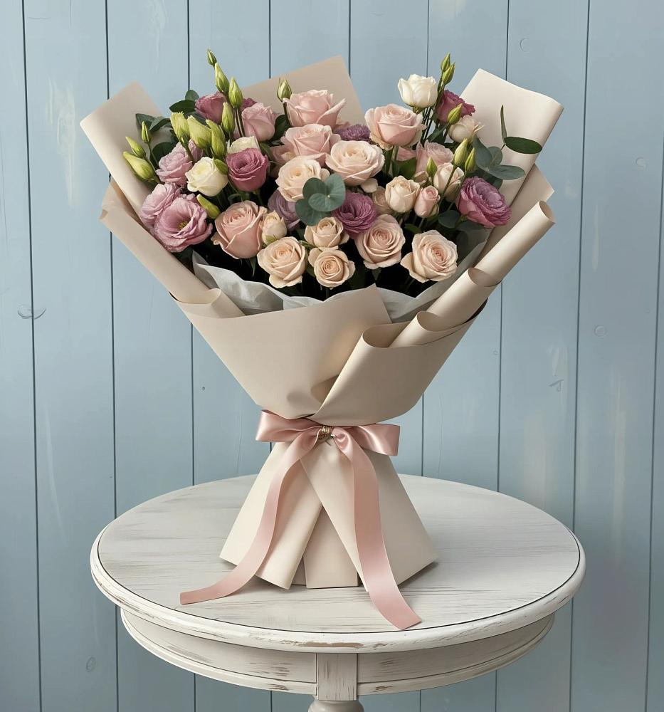 Букет цветов из: Розы и Лизиантусы в Бородино