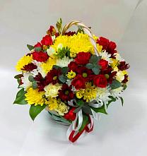 Цветочная композиция из Хризантемы и Розы в корзине #REPLACE_PRED# Бородино